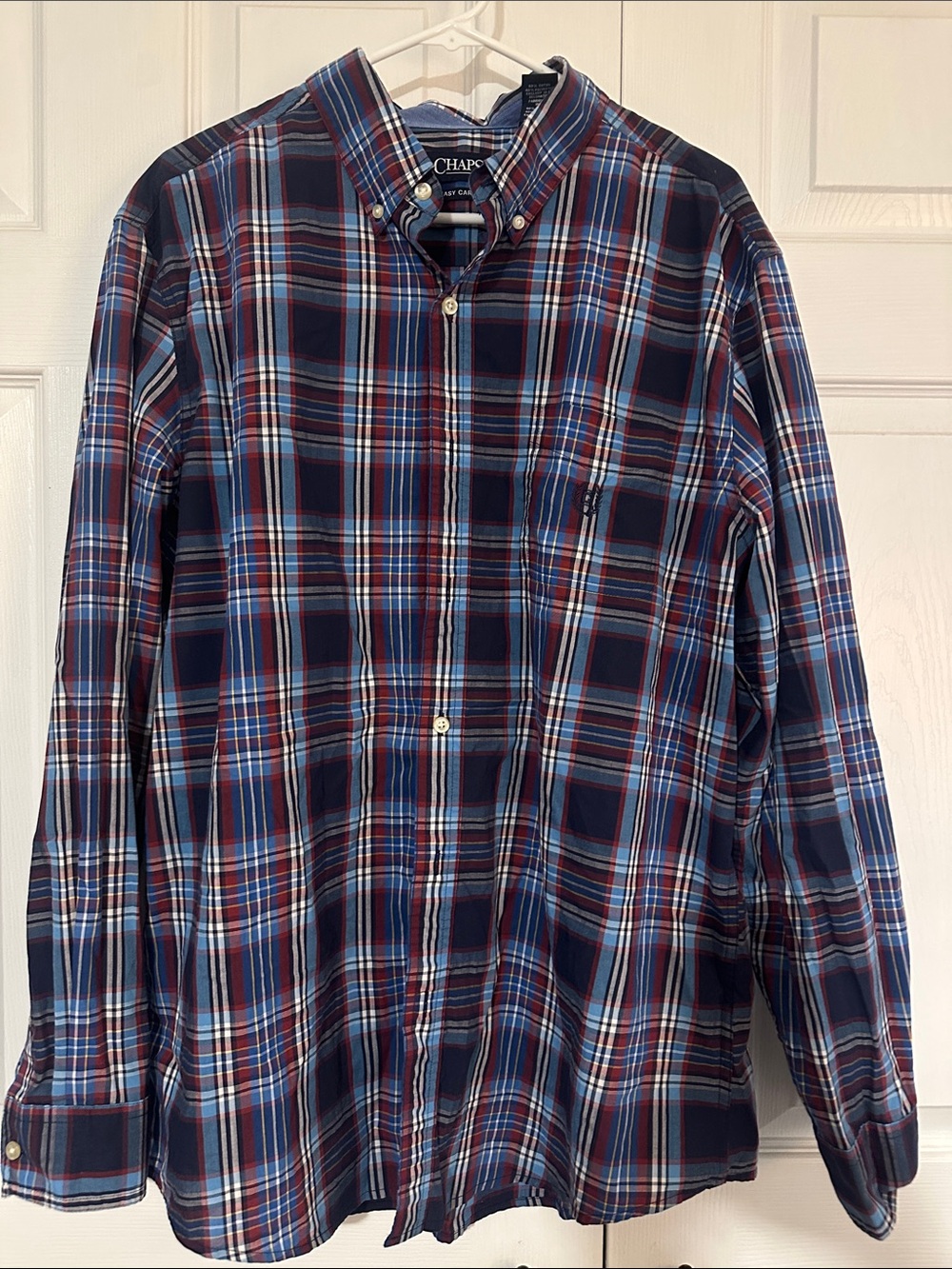 Chaps Men’s Navy, Red & Light Blue Plaid Button-Down Shirt